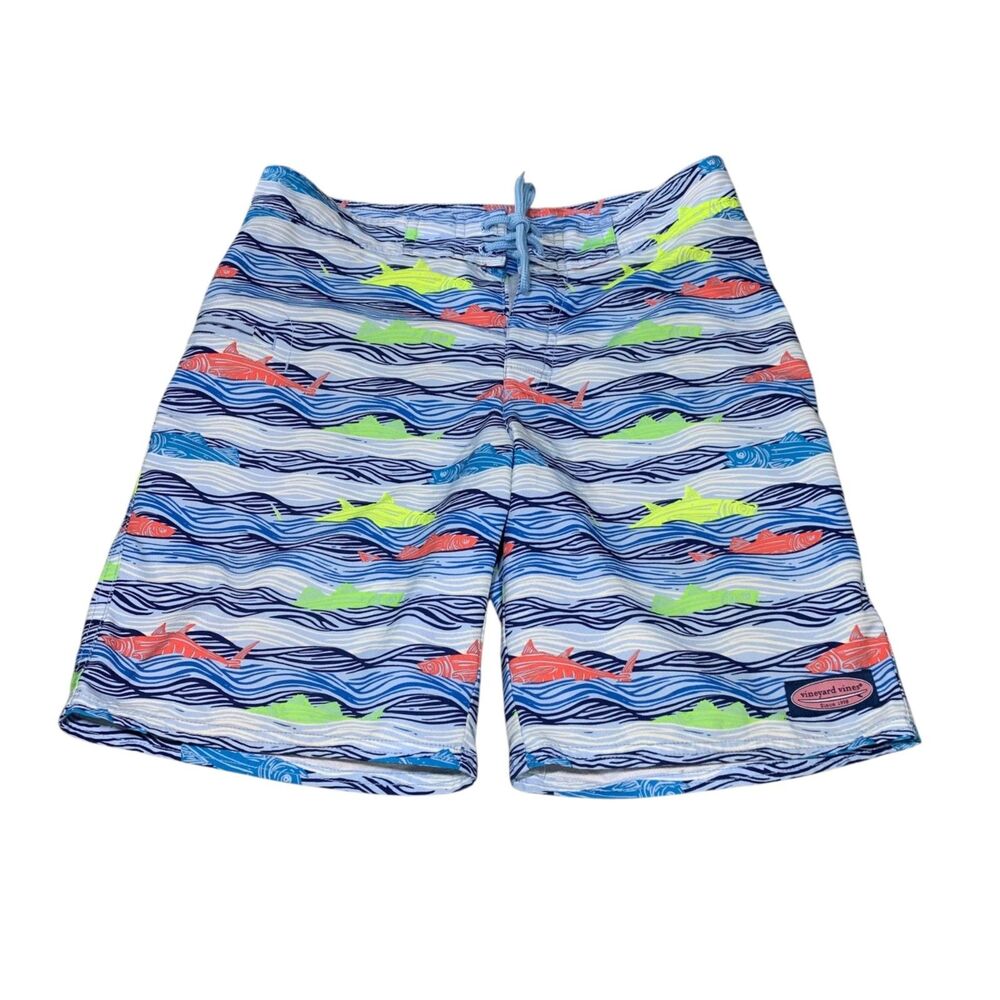 Vineyard Vines Mens Blue Swimwear Trunks Shorts 28 Fish Print Outdoors Beach